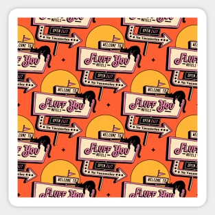 Fluff You Black Cat Pattern in orange Sticker